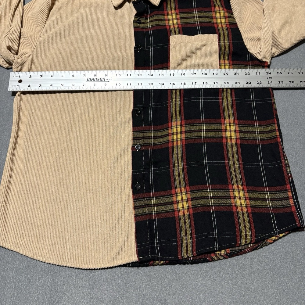 Mens Corduroy Shirt XXL Khaki Long Sleeve Button Up Flannel Plaid Shacket - Picture 5 of 14